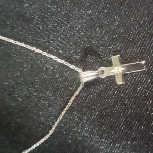 Sterling silver cross pendant necklace Child's 12 inches long stamped